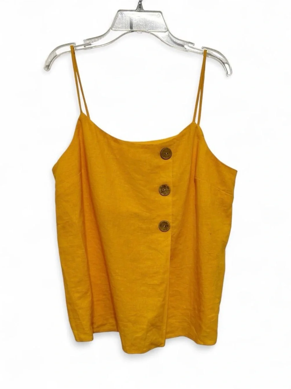 Topshop Mustard Yellow Linen Blend Button Detail Cami Tank